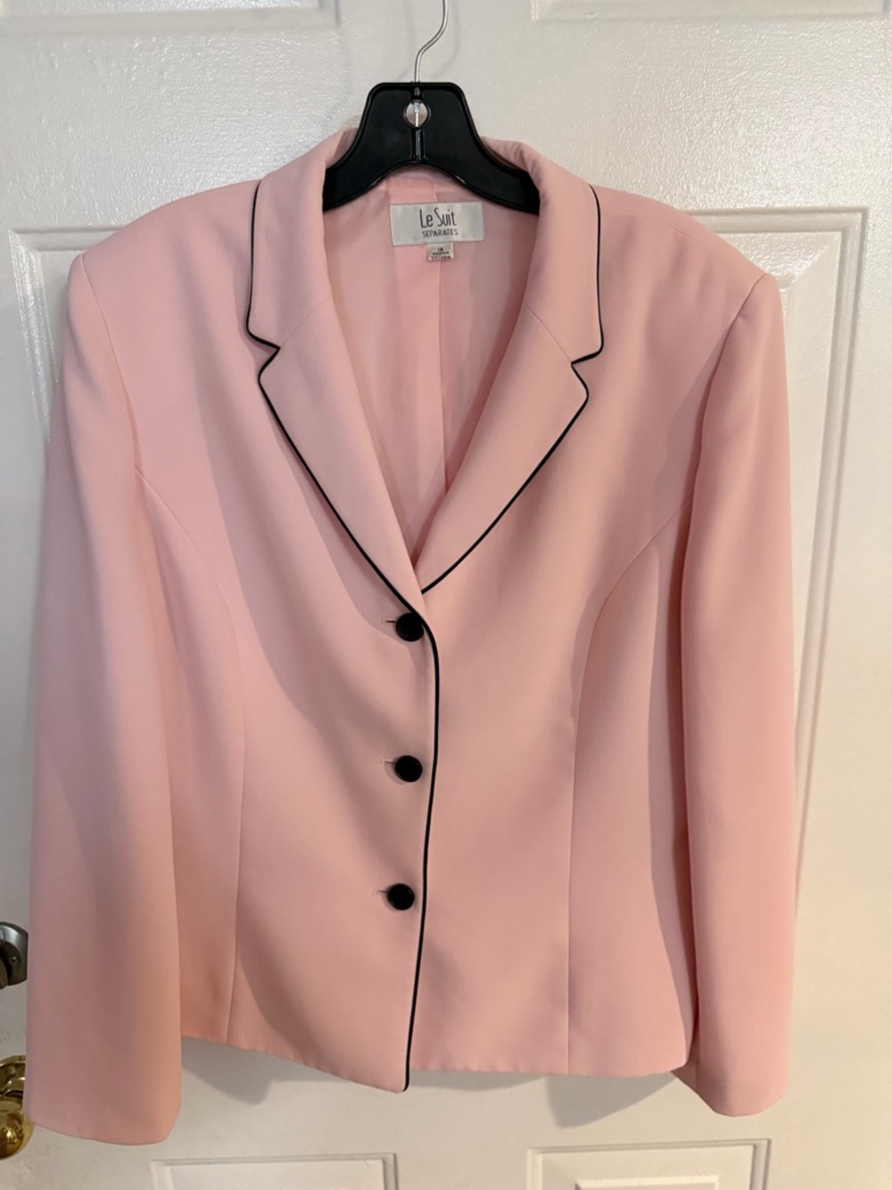 Le Suit Pink Blazer with Black Piping